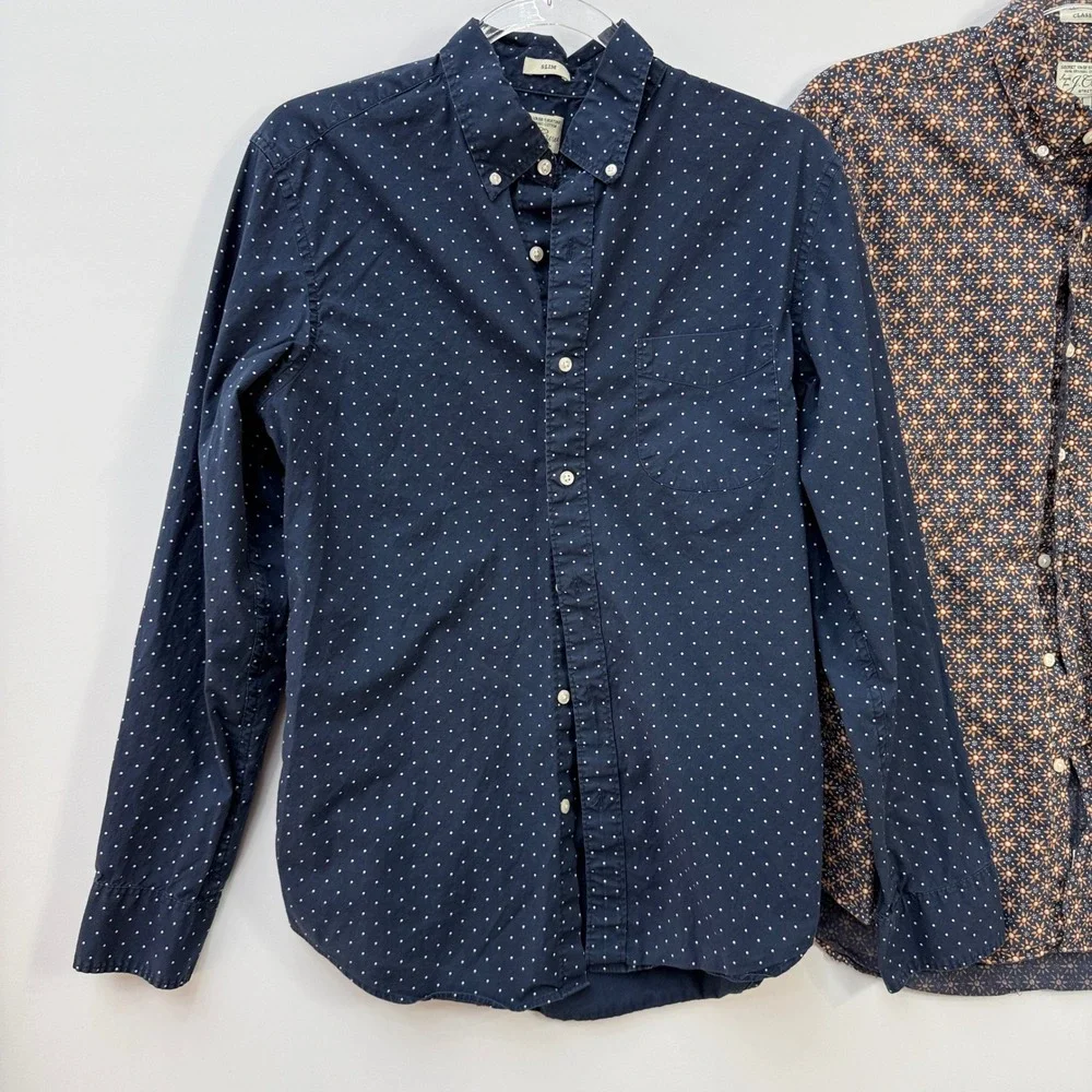 J. Crew Button Down Shirts Men Medium Navy‎ Blue Polka Dot & Floral Lot of 2
